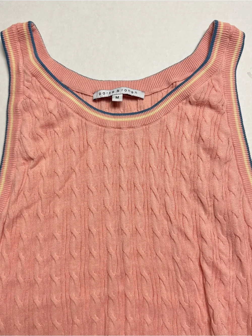 Parke & Ronen Lightweight Stretch Cable Knit Fitted Vest In Pink Size: M